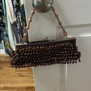 Beaded Brown Clutch Bag